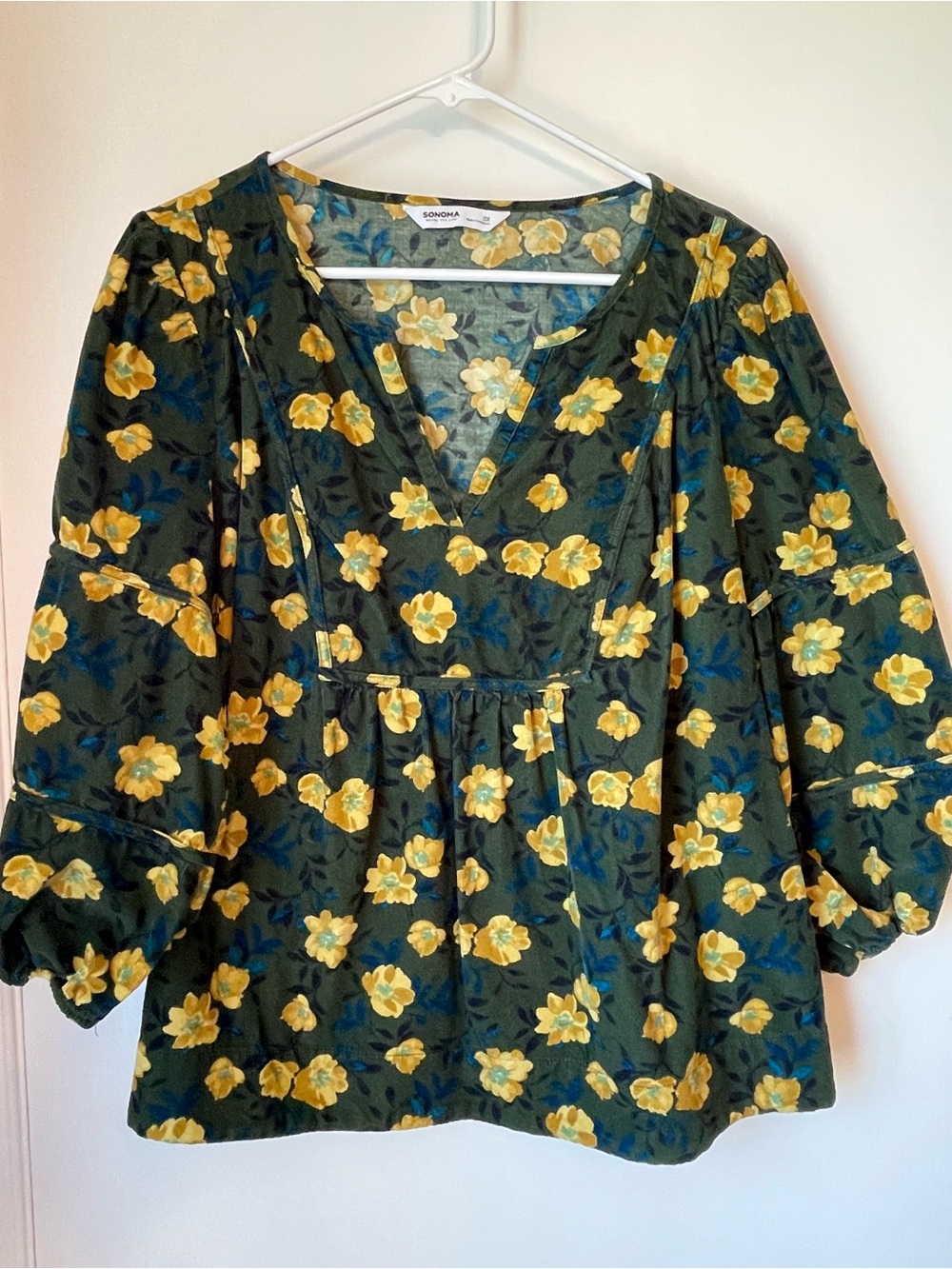 Sonoma Dark Green Floral V-Neck Peplum Blouse